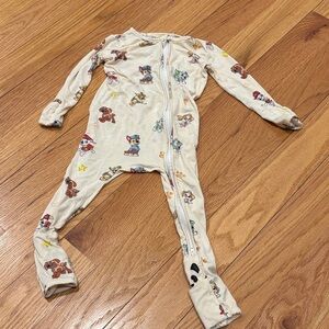 Cream Baby Pajama Zipper Footie with Puppy Print